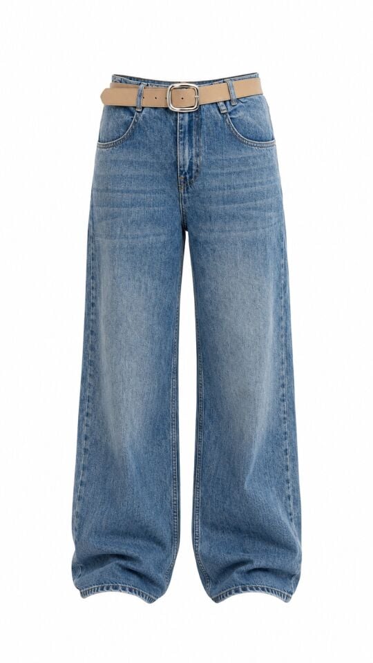 Mavi Tensel Denim Kemerli Palazzo Jean