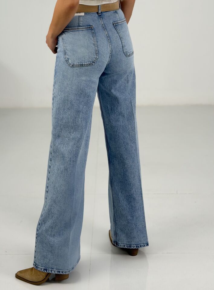 Açık Mavi Yüksek Bel Geniş Paça Jean