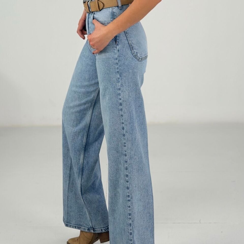 Açık Mavi Yüksek Bel Geniş Paça Jean