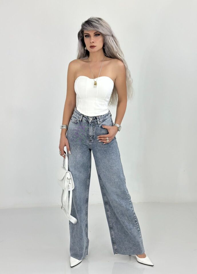 Yıkamalı Kesik Paça Palazzo Jean