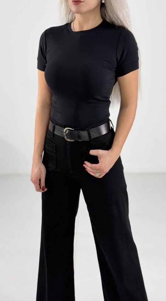 Siyah Fit Basic Likralı T-Shirt