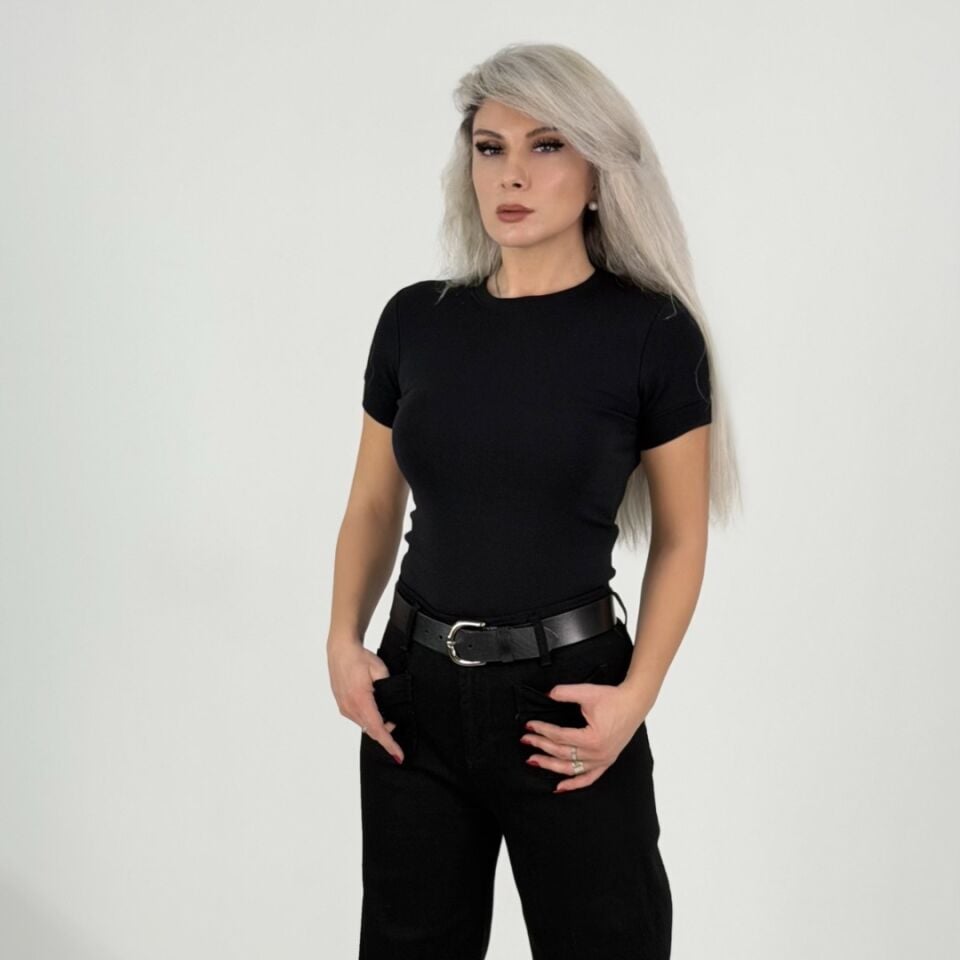 Siyah Fit Basic Likralı T-Shirt