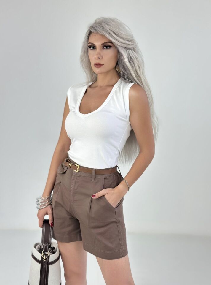 Kahverengi Kemerli Şehir Boy Şort