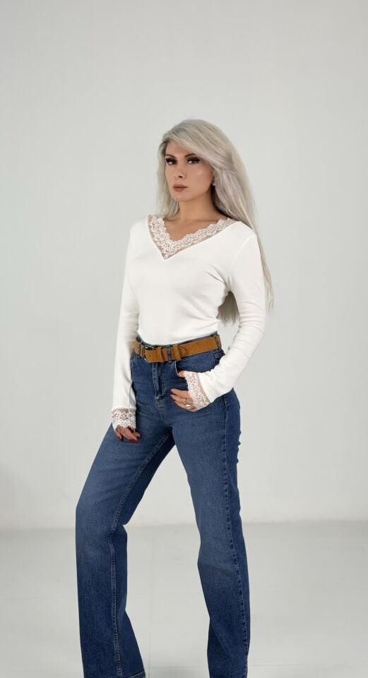 Mavi Yüksek Bel Wide Leg Jean