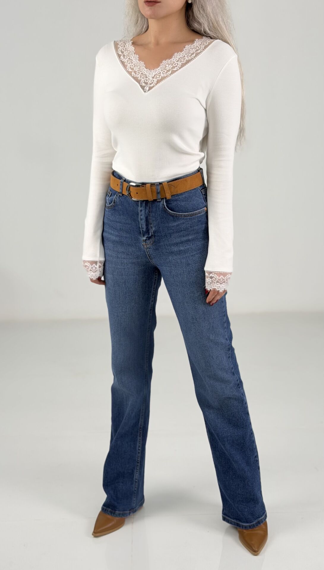 Mavi Yüksek Bel Wide Leg Jean