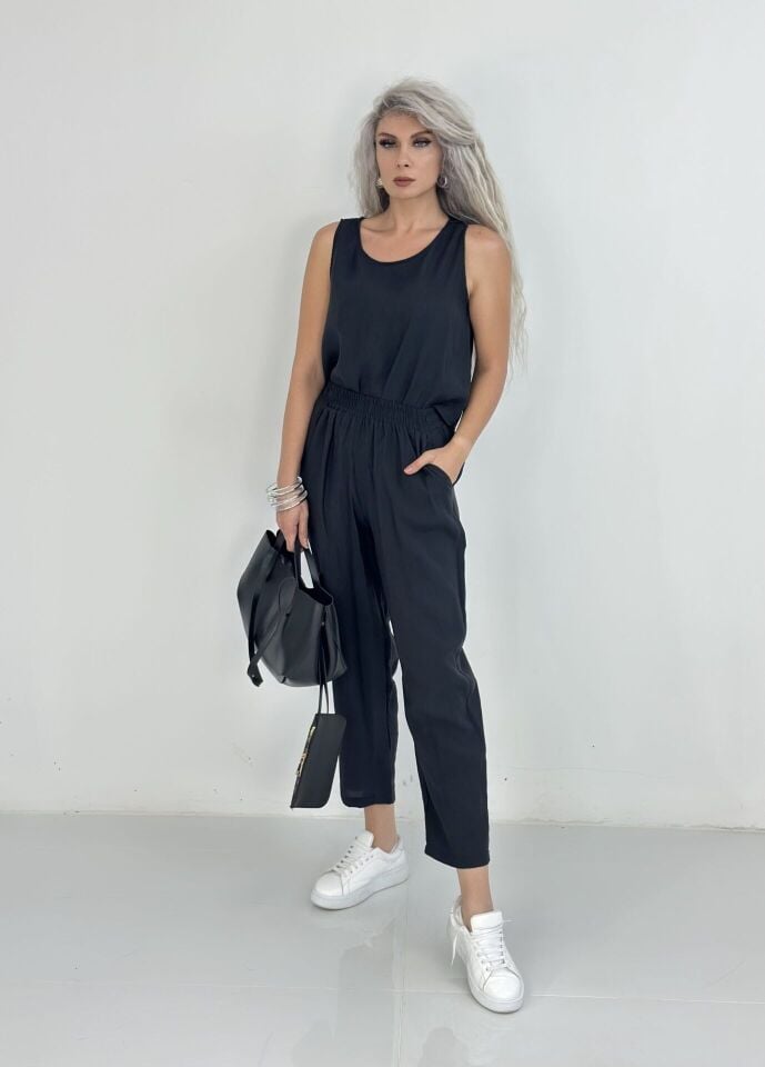 Siyah Tensel Kumaş Kolsuz Takım