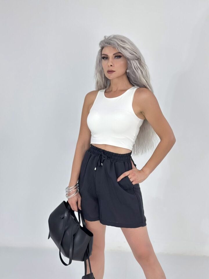 Siyah Tensel Kumaş Şort