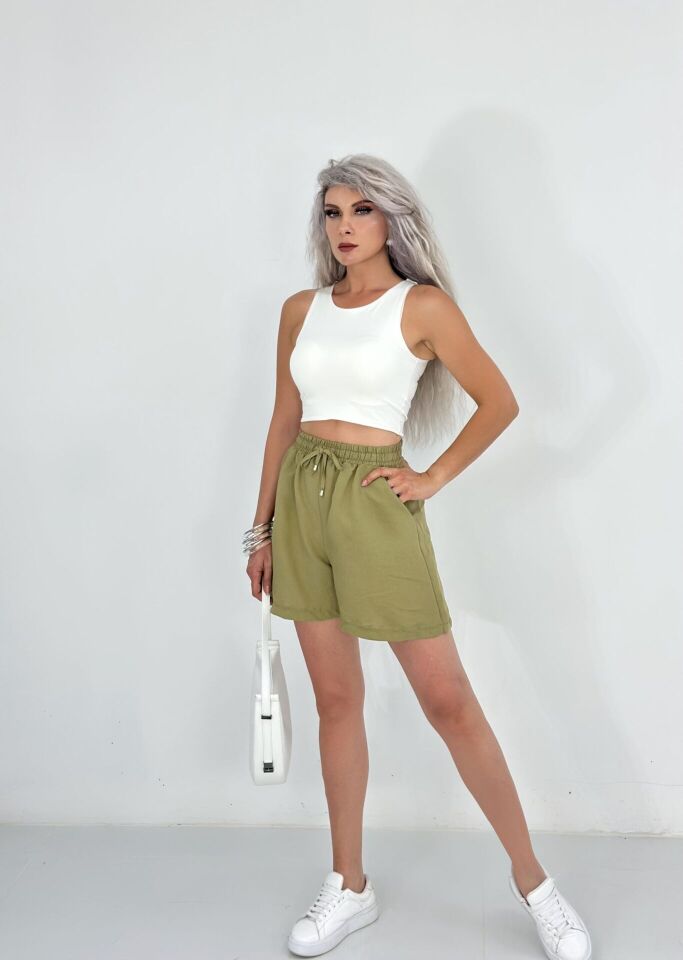 Haki Tensel Kumaş Şort