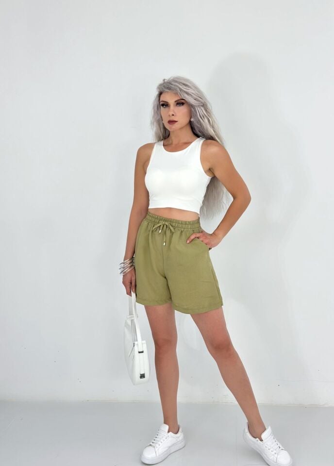 Haki Tensel Kumaş Şort