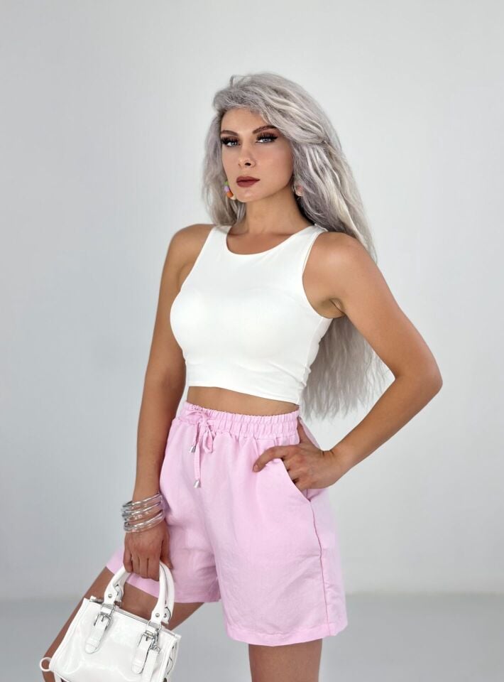 Pembe Tensel Kumaş Şort