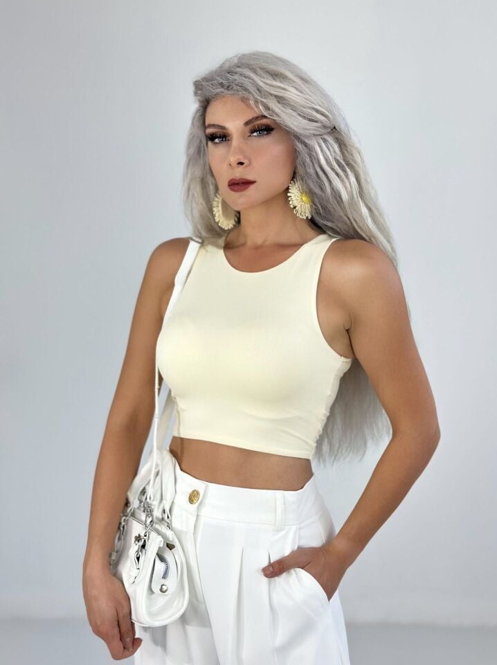 Sarı Halter Yaka Crop Atlet