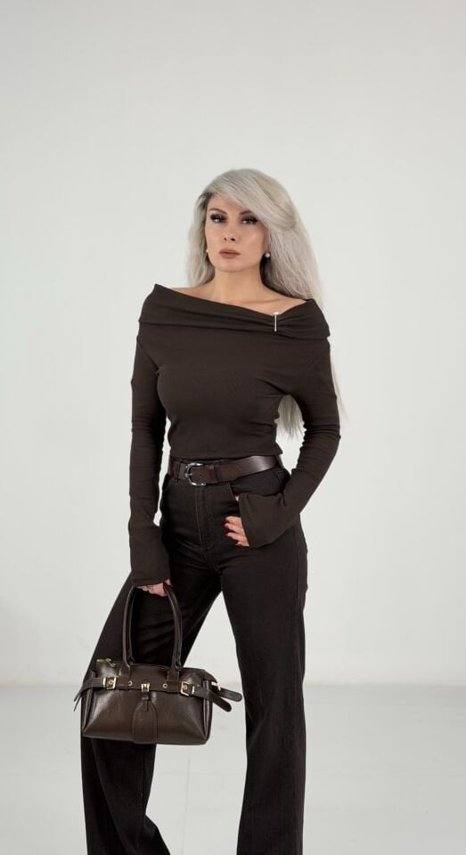 Kahverengi Yüksek Bel Wide Leg Jean