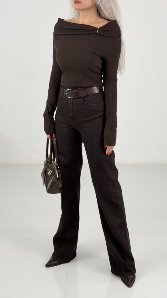 Kahverengi Yüksek Bel Wide Leg Jean