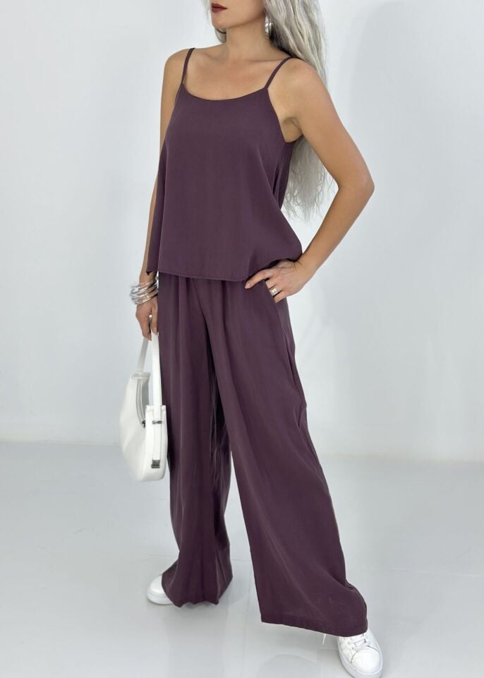 Mürdüm Askılı Bluz Pantolon Takım