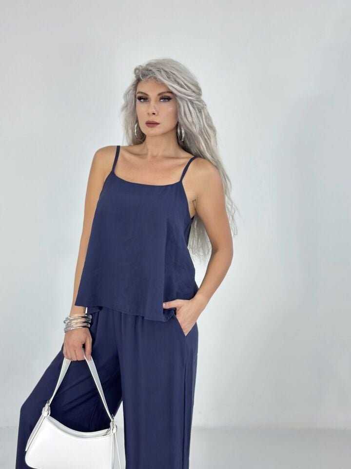 Lacivert Askılı Bluz Pantolon Takım