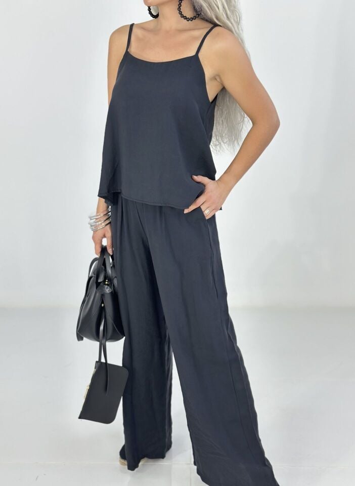 Siyah Askılı Bluz Pantolon Takım