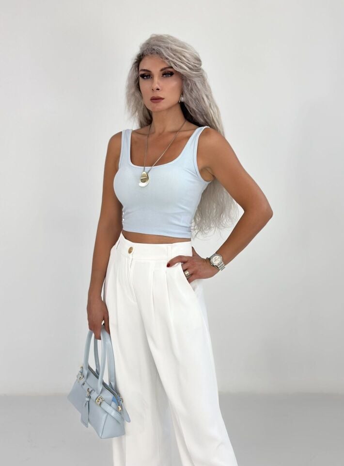 Bebe Mavi Kalın Askılı Crop Atlet