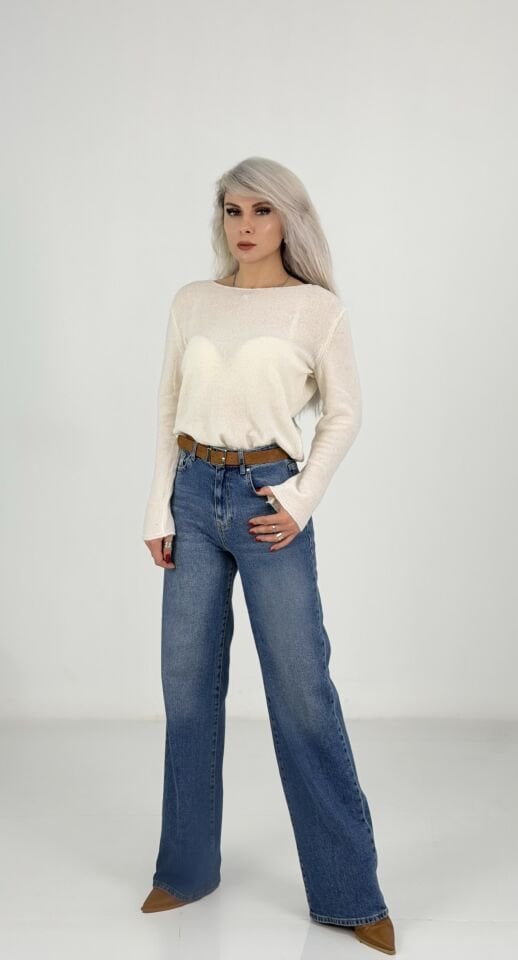 Mavi Kemerli Wide Leg Jean