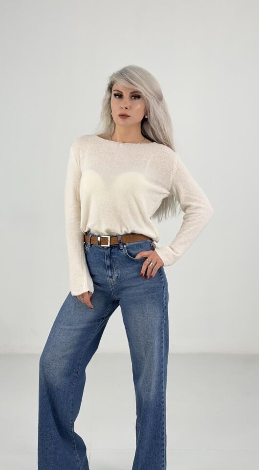 Mavi Kemerli Wide Leg Jean