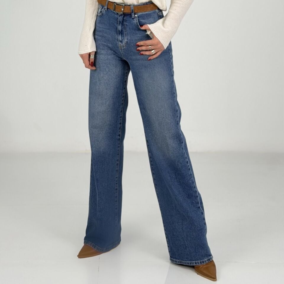 Mavi Kemerli Wide Leg Jean