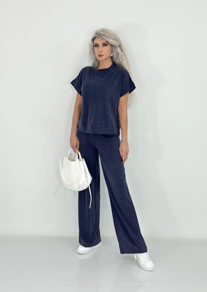 Lacivert Kısa Kol Modal Kumaş Takım