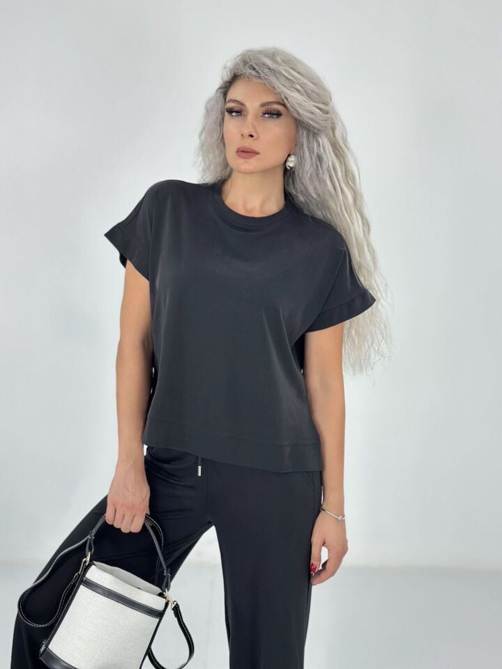 Siyah Kısa Kol Modal Kumaş Takım