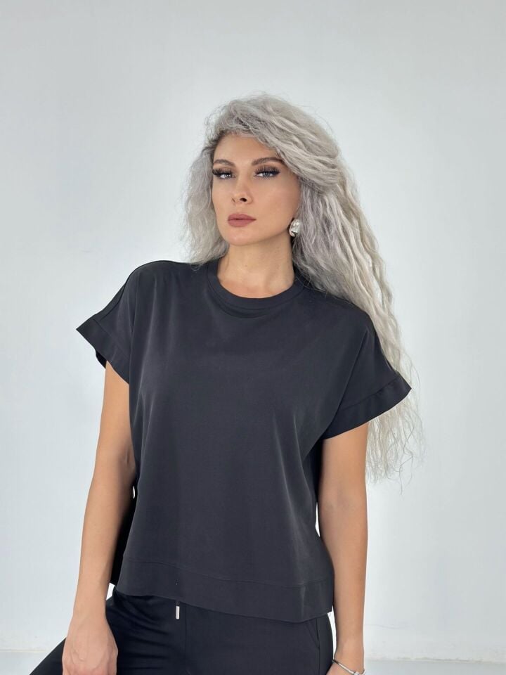 Siyah Kısa Kol Modal Kumaş Takım
