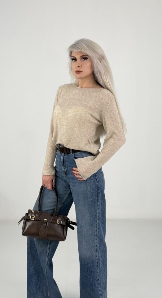 Bej Yumoş İnce Triko Bluz