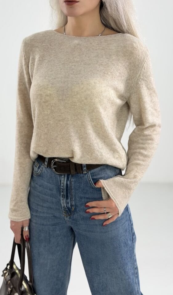 Bej Yumoş İnce Triko Bluz