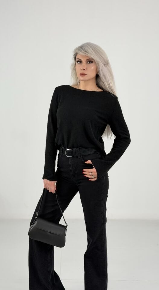 Siyah Yumoş İnce Triko Bluz