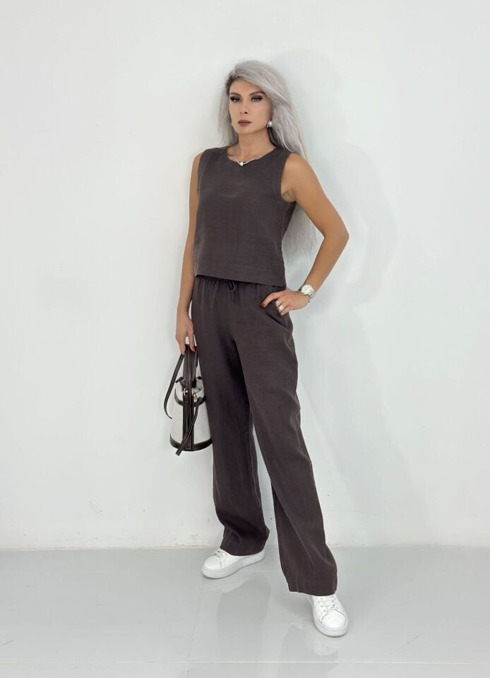 Kahve Kolsuz Keten Takım