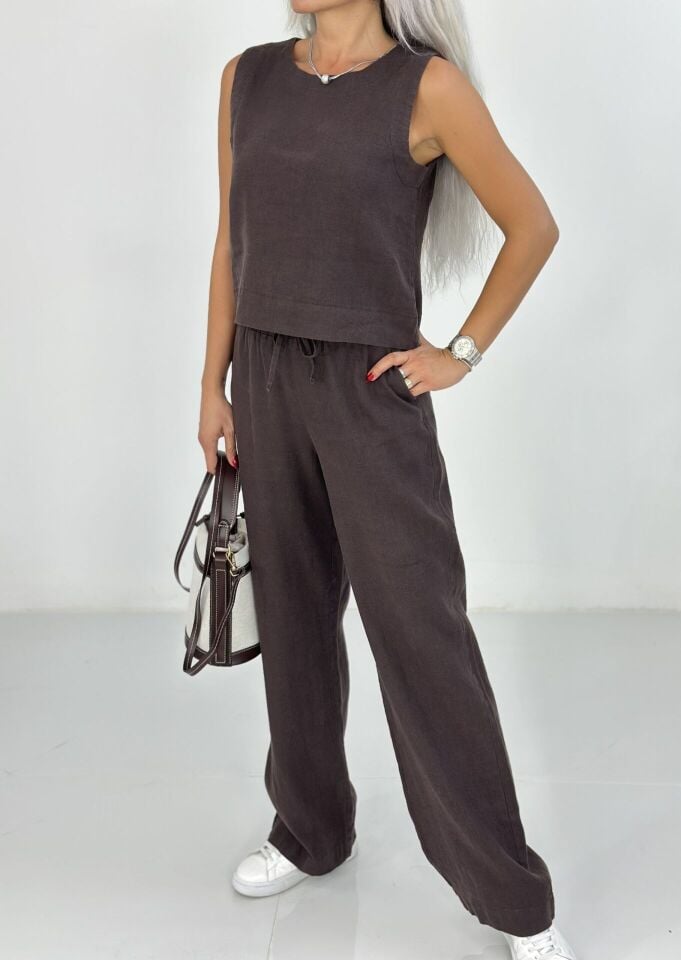 Kahve Kolsuz Keten Takım