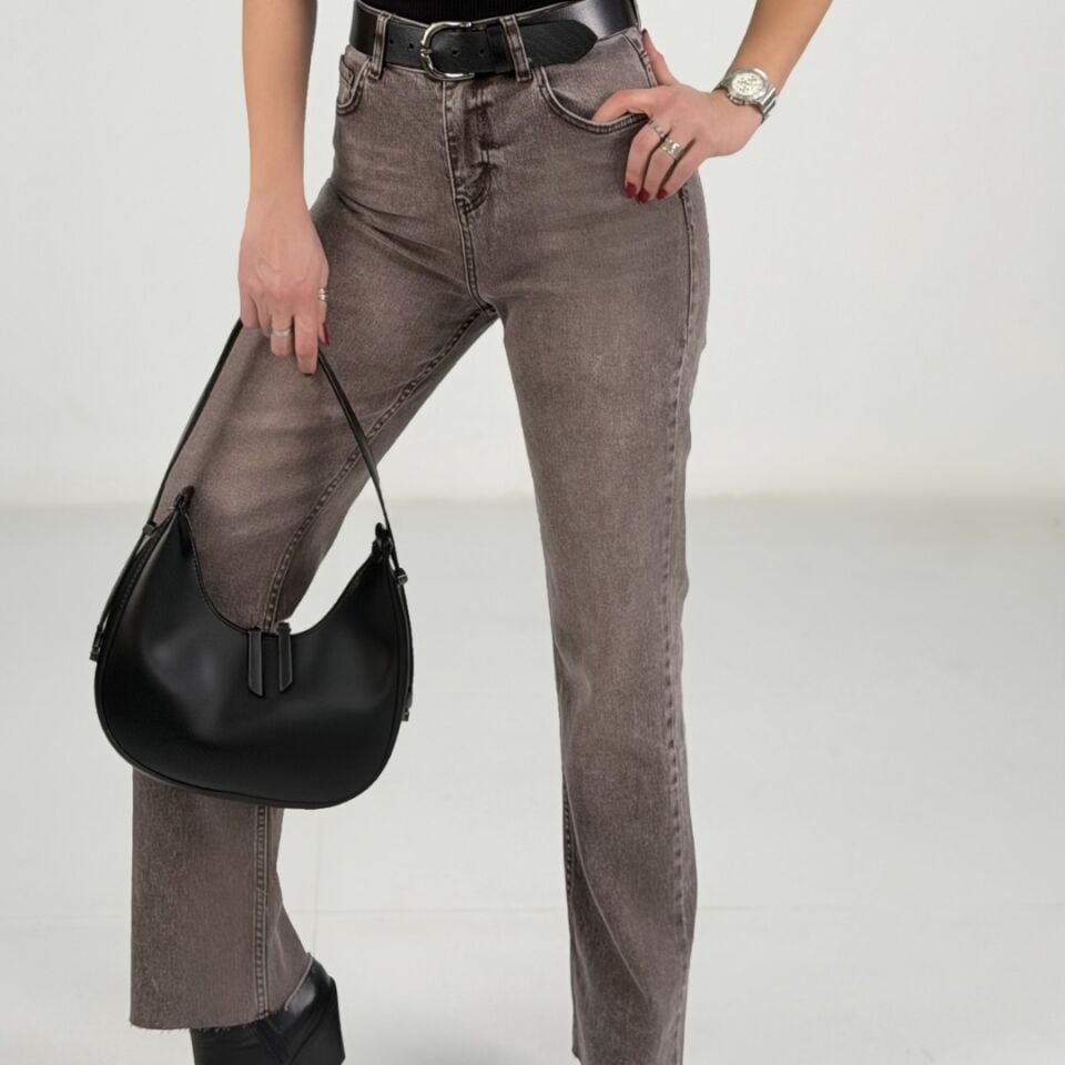 Kahve Yıkamalı Mom Fit Jean