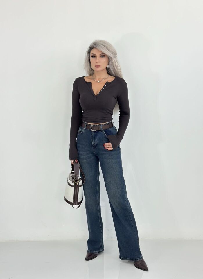 Koyu Yıkamalı Wide Leg Jean