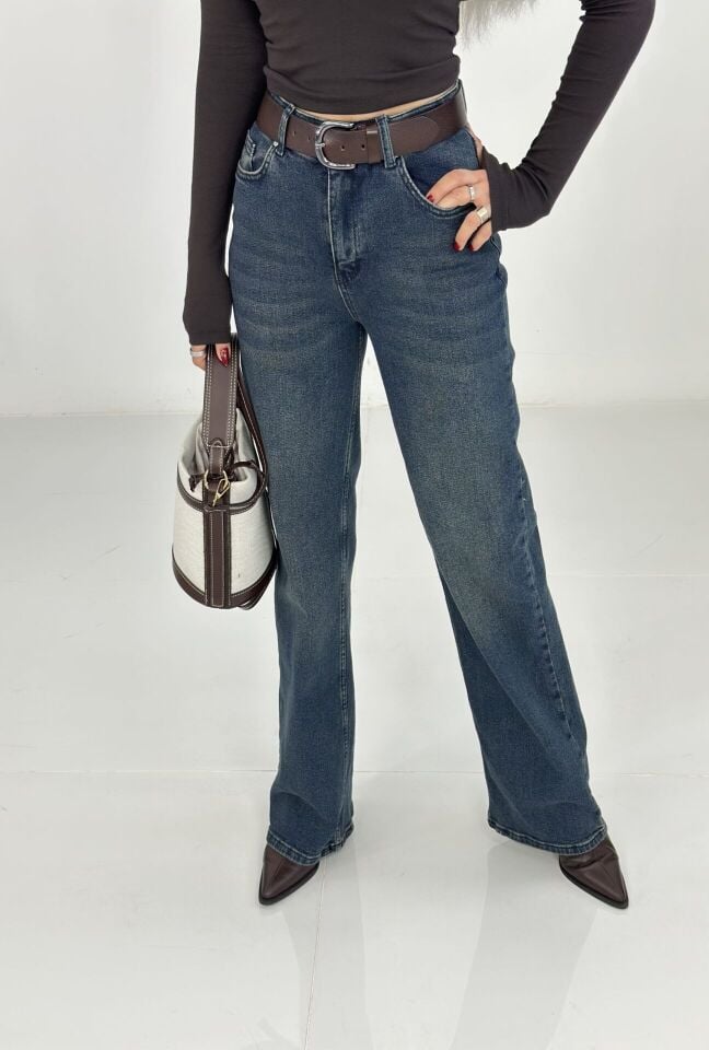 Koyu Yıkamalı Wide Leg Jean