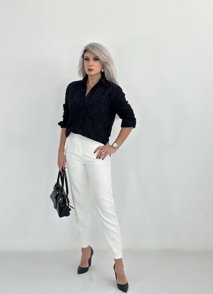 Beyaz Kumaş Kalem Pantolon