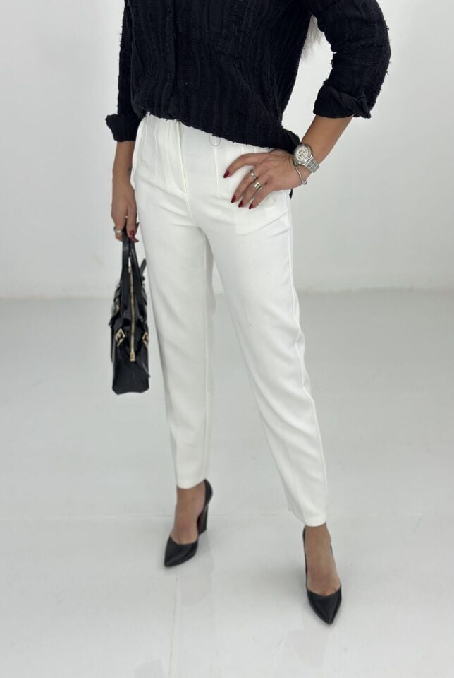 Beyaz Kumaş Kalem Pantolon
