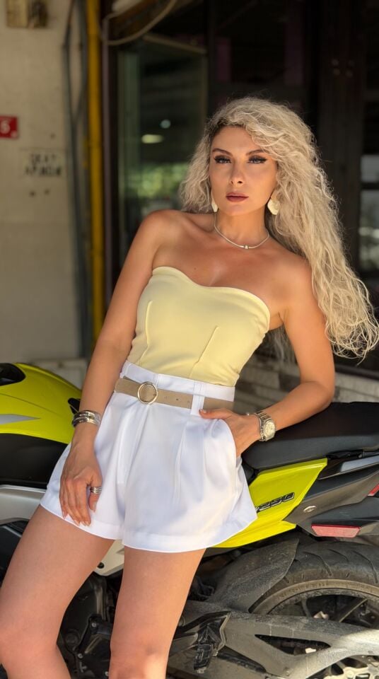 Sarı Straplez Korsaj Bluz