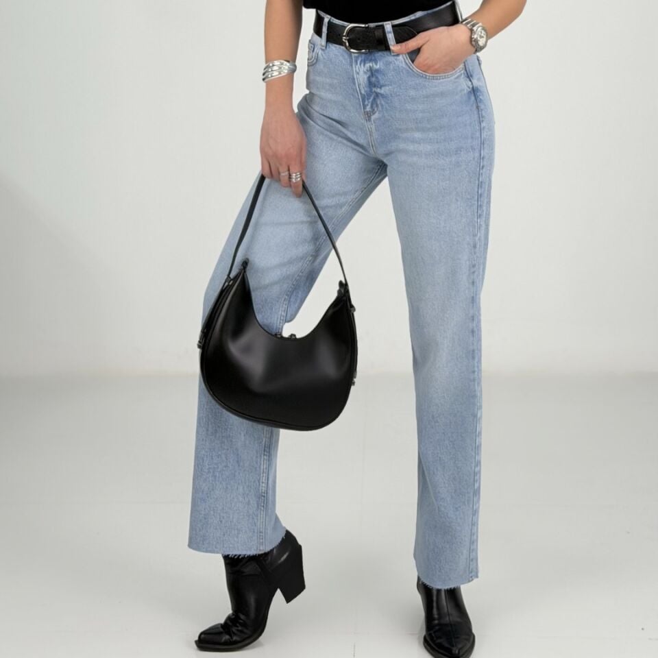 Yüksek Bel Açık Mavi Straight Leg Jean