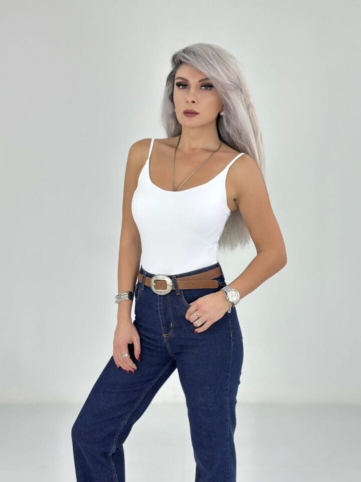 Beyaz İp Askılı Bodysuit