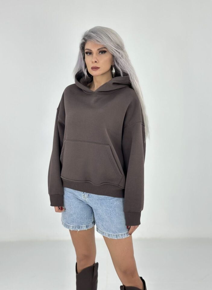 Kahve Şardonlu Cepli Sweatshirt
