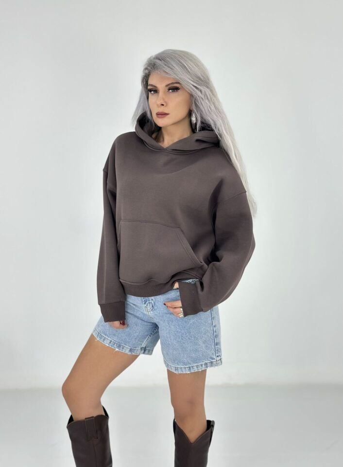 Kahve Şardonlu Cepli Sweatshirt