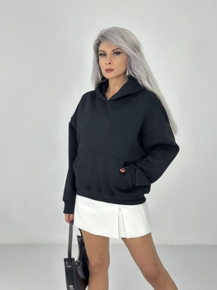 Siyah Şardonlu Cepli Sweatshirt