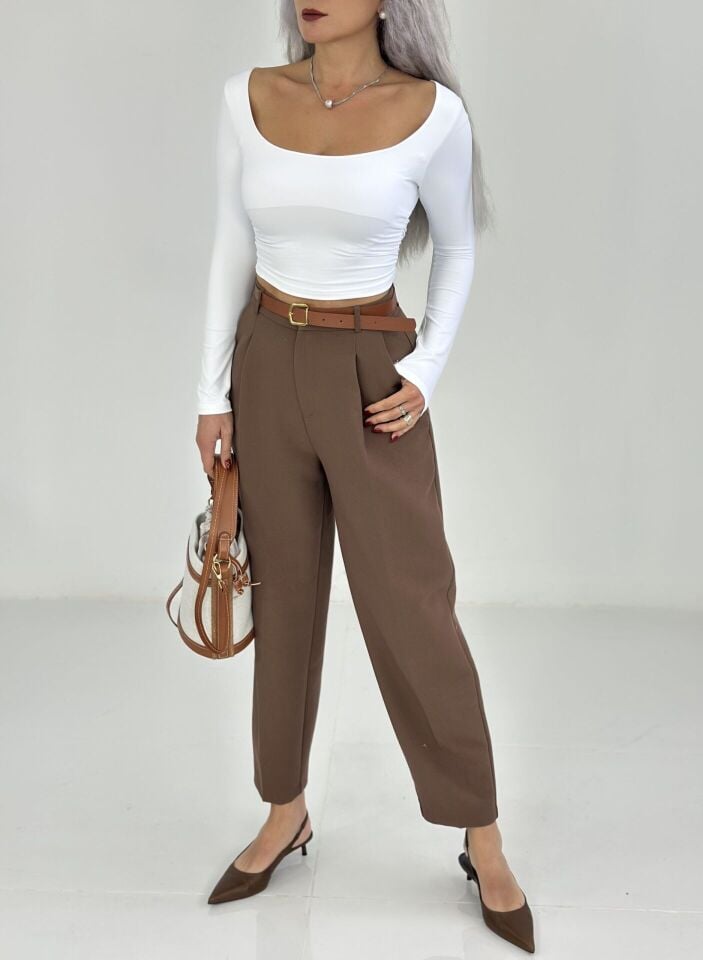 Kahve Kemerli Havuç Pantolon