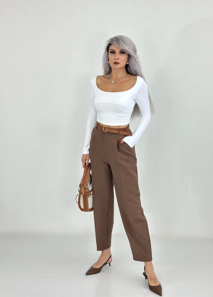 Kahve Kemerli Havuç Pantolon