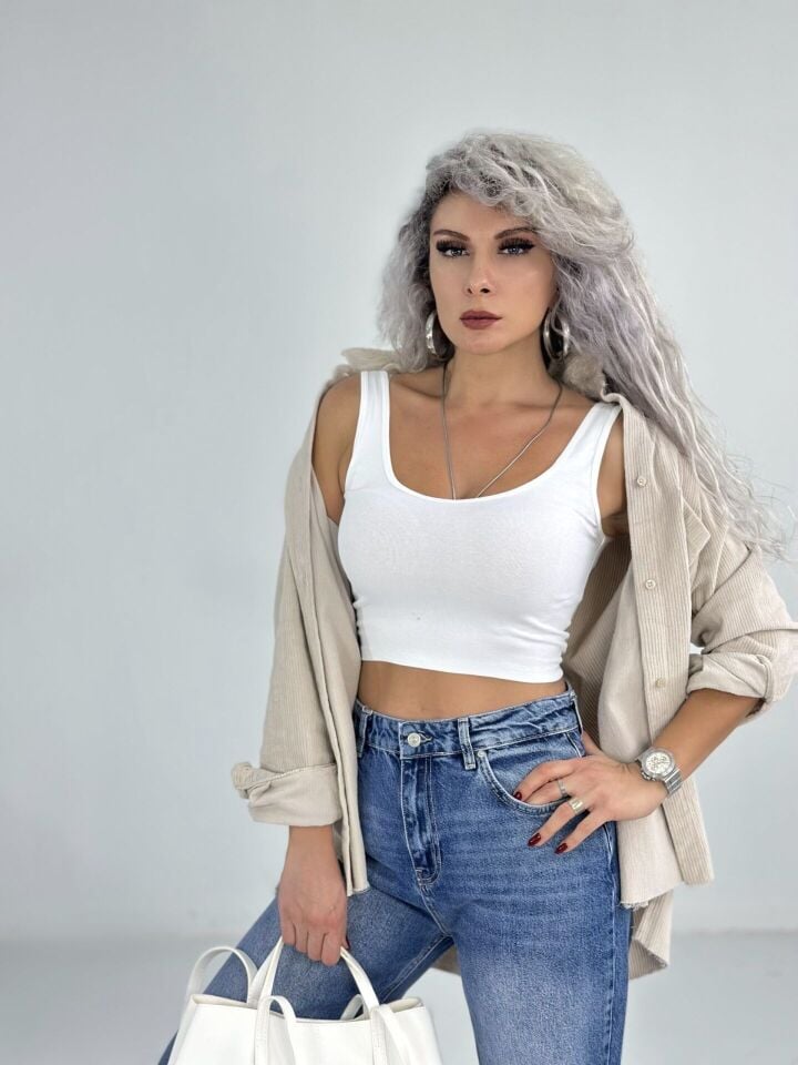 Bej Kadife Fitilli Kalın Gömlek