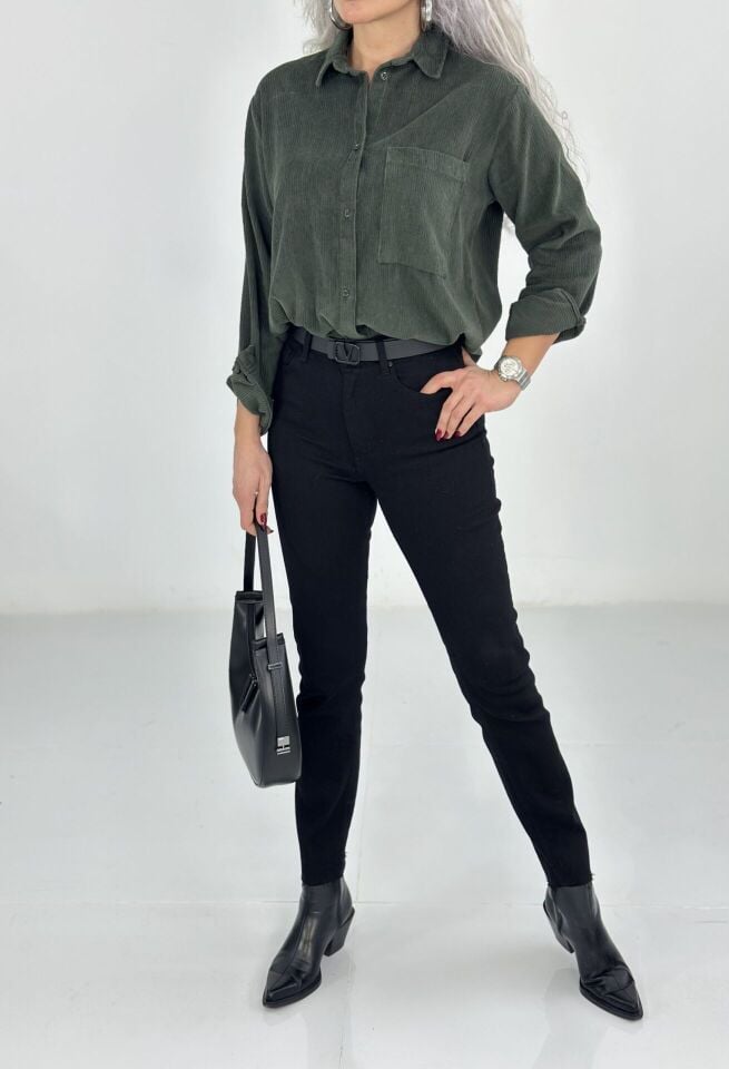 Siyah Yüksek Bel Likralı Boot Cut Jean