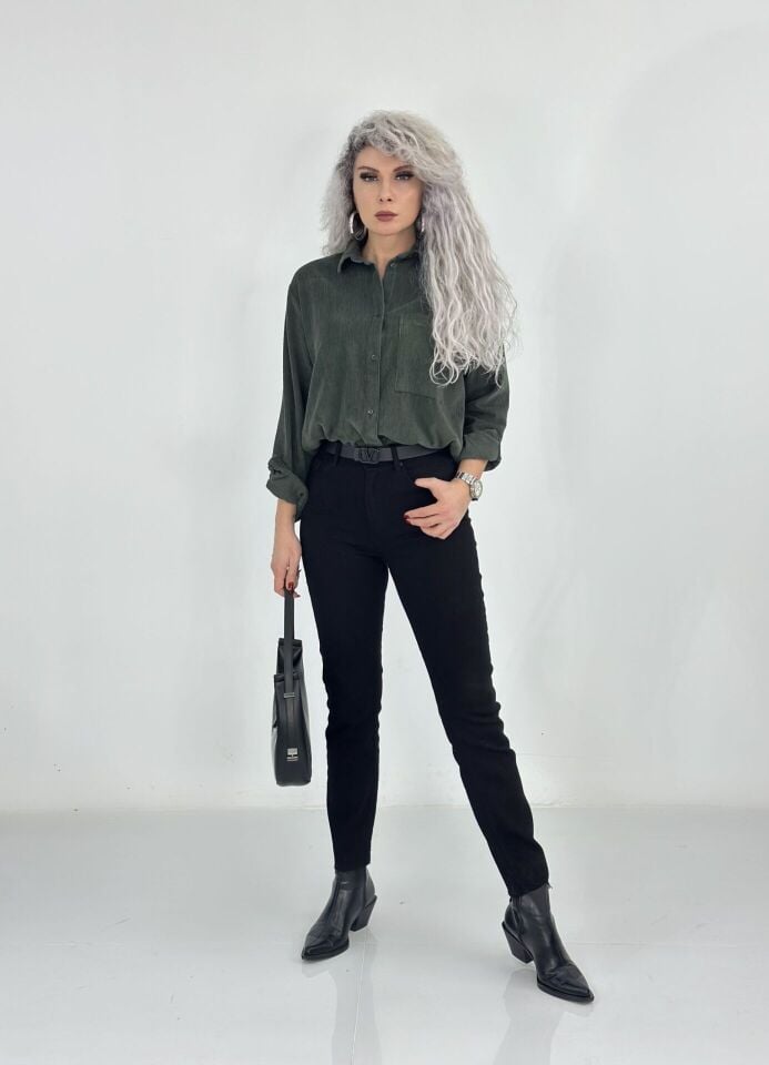 Siyah Yüksek Bel Likralı Boot Cut Jean