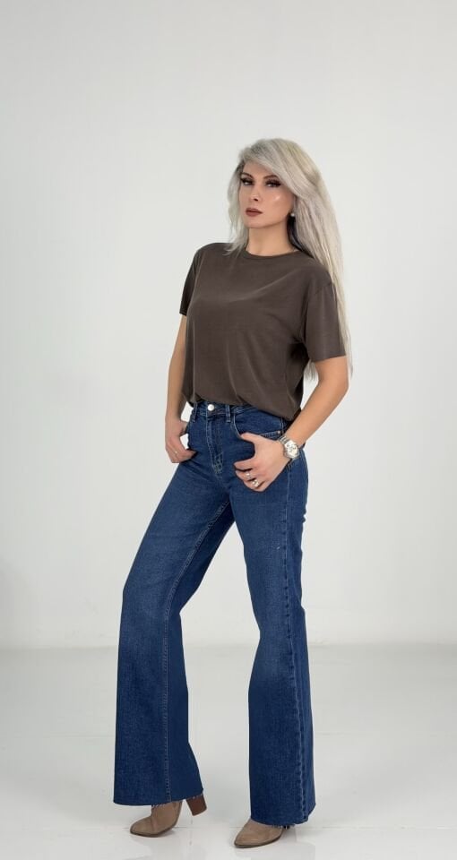 Kahve Bisiklet Yaka Modal Kumaş Tshirt