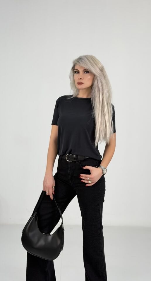 Antrasit Bisiklet Yaka Modal Kumaş Tshirt